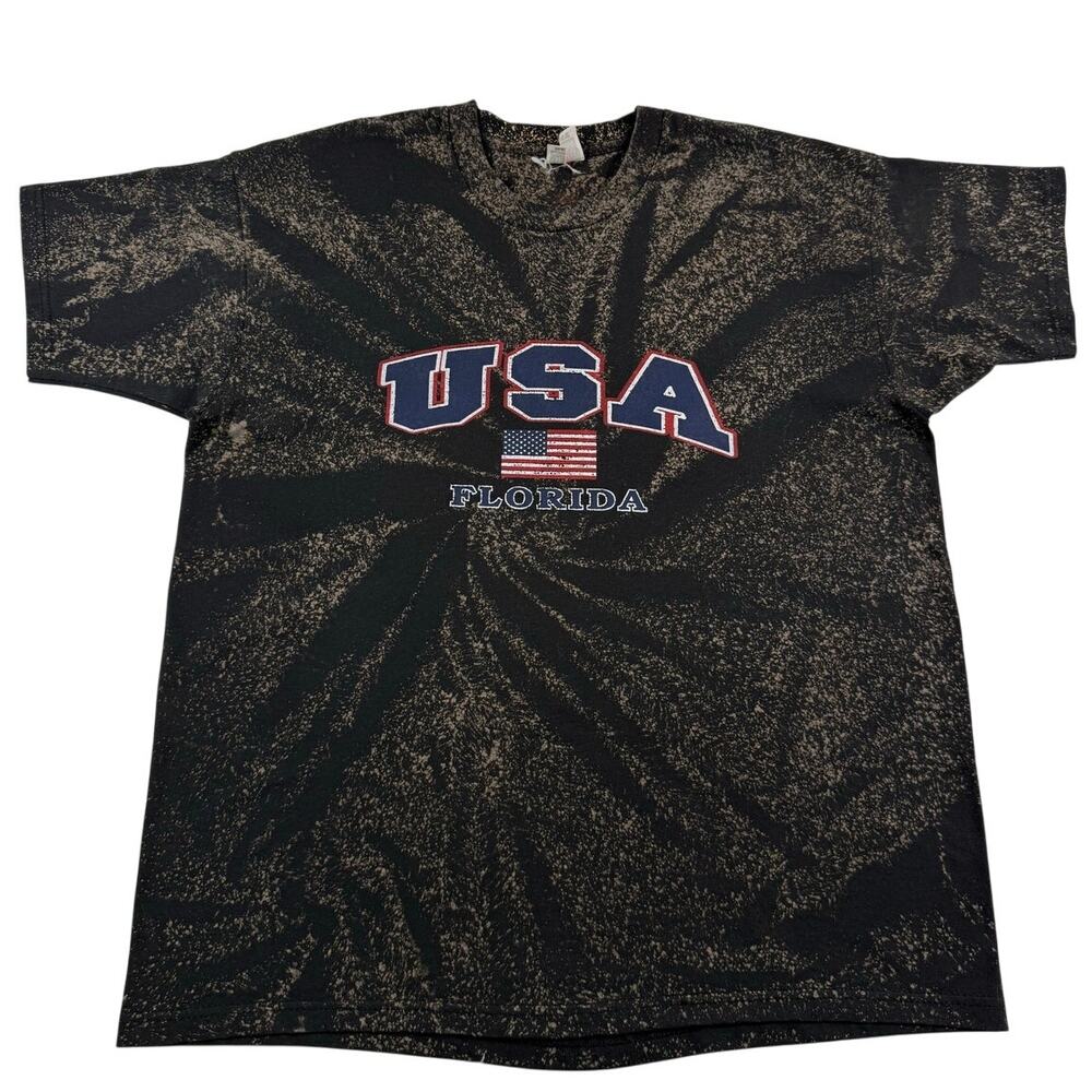 Vintage Florida USA Tie Dye Black Brown America 4th of July Shirt Fits like XL